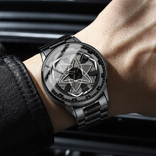 New Watch Car Series Creative Rotating Quartz Movement Sports Style Black Stainless Steel Clock Men Couple Gift Wrist Watch