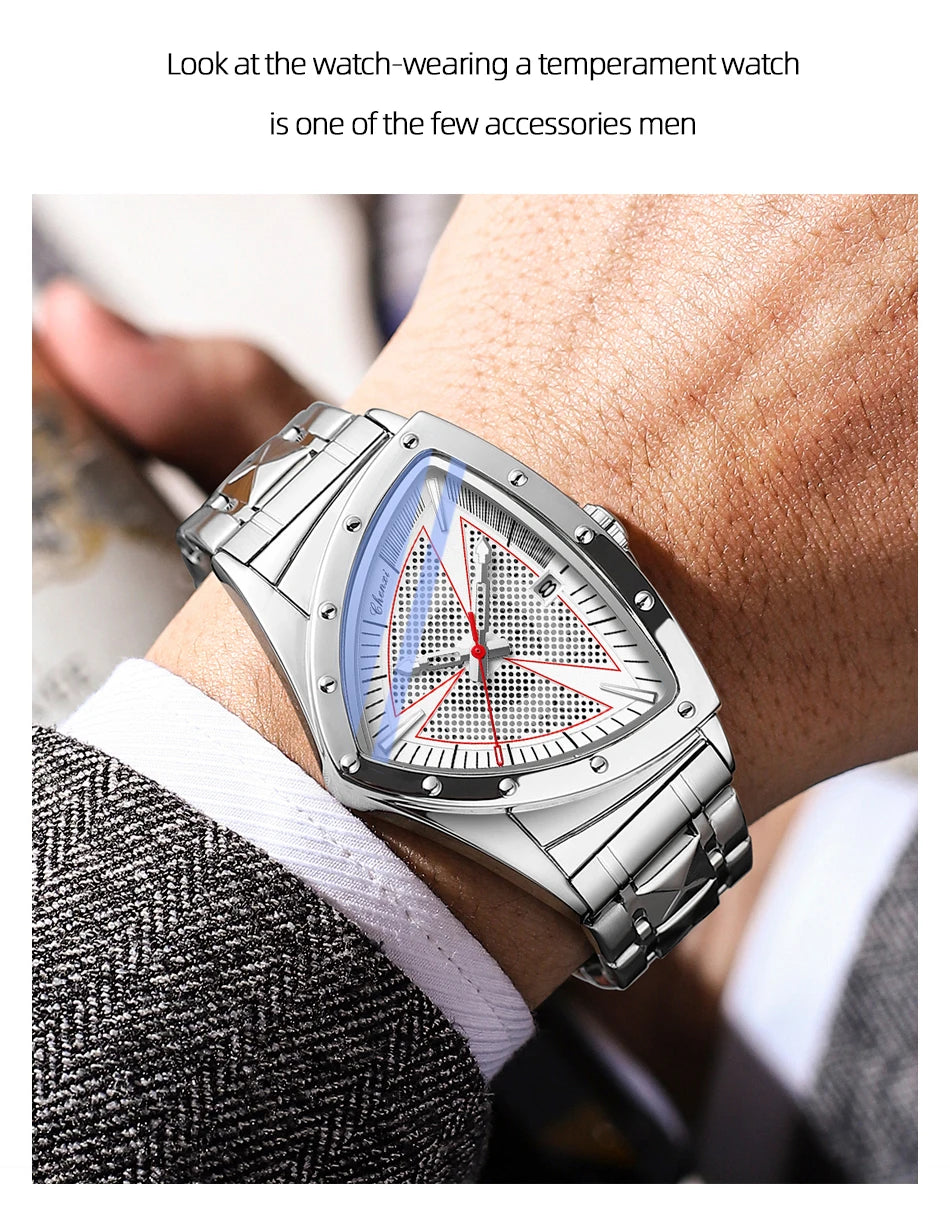 CHENXI Business Man Watch Unique Triangular Dial Luxury Luminous Quartz Waterproof Men's Watches Stainless Steel Strap