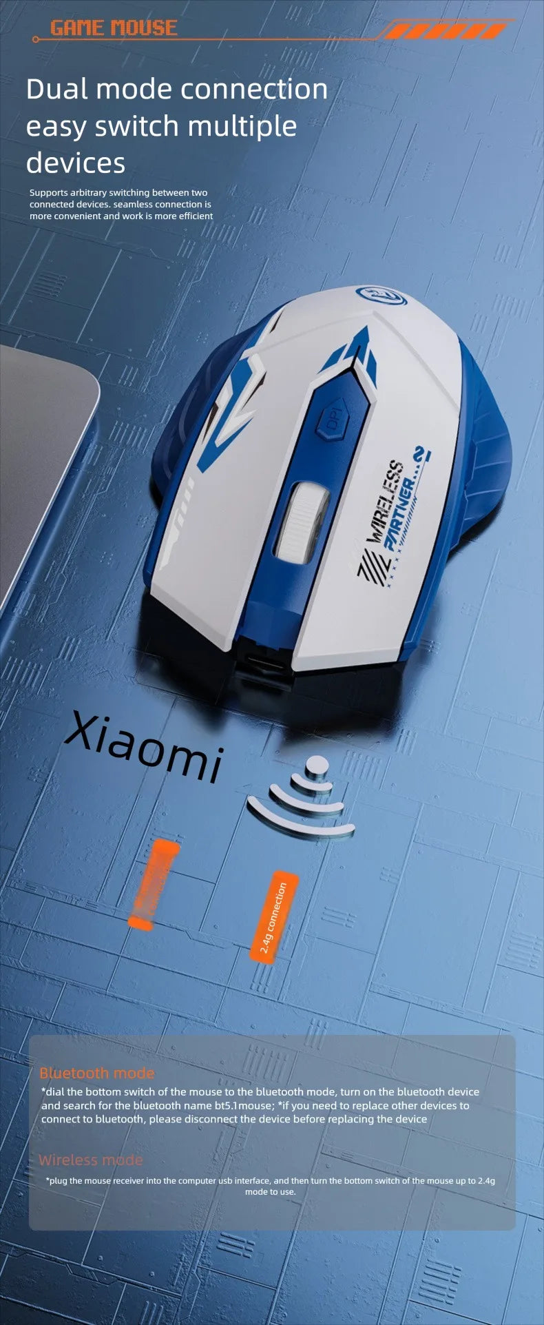 Bluetooth Mouse 2.4G USB Dual Mode Gaming Computer Rechargeable Wireless Mouse E-Sports 1600DPI PC Gamer Mouse For Computer