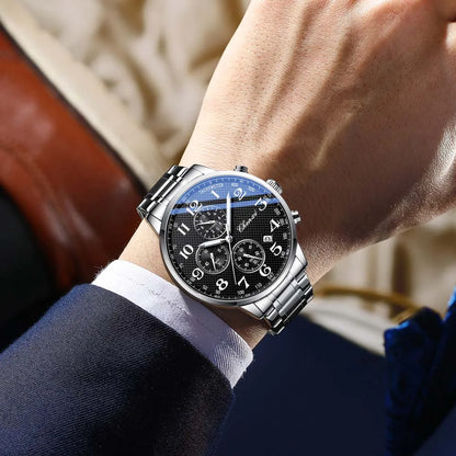 CHENXI Arabic Numeral Multifunction Men's Quartz Watch Real Three-Eye Six-Needle Calendar Chronograph Stainless Steel Male watch