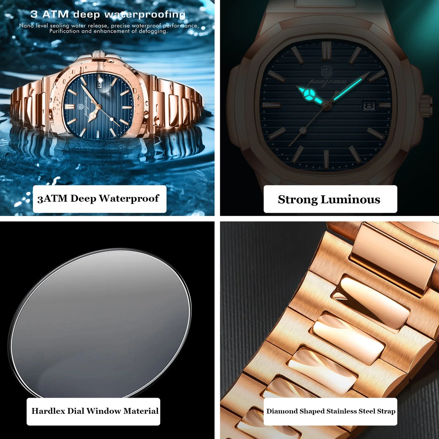 New For Men Fashion Brand Male Watch Waterproof Luminous Stainless Steel Watches  Date Week Casual Quartz Men's Clock Reloj