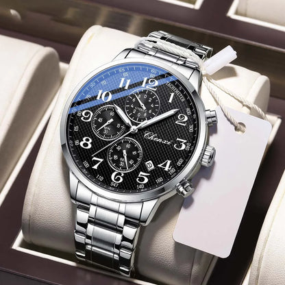 CHENXI Arabic Numeral Multifunction Men's Quartz Watch Real Three-Eye Six-Needle Calendar Chronograph Stainless Steel Male watch