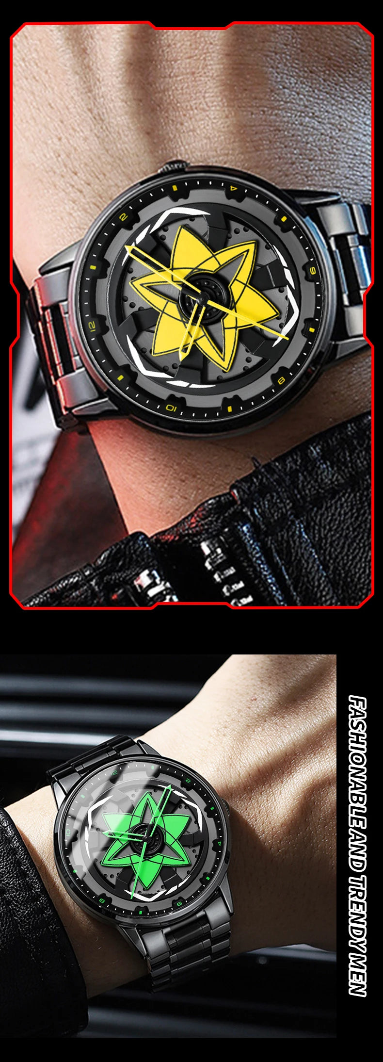 New Watch Car Series Creative Rotating Quartz Movement Sports Style Black Stainless Steel Clock Men Couple Gift Wrist Watch