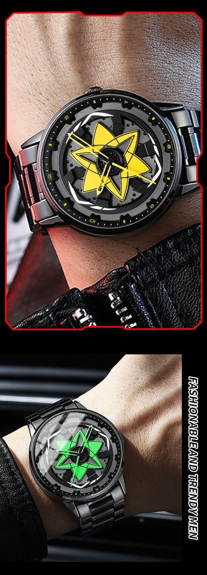 New Watch Car Series Creative Rotating Quartz Movement Sports Style Black Stainless Steel Clock Men Couple Gift Wrist Watch