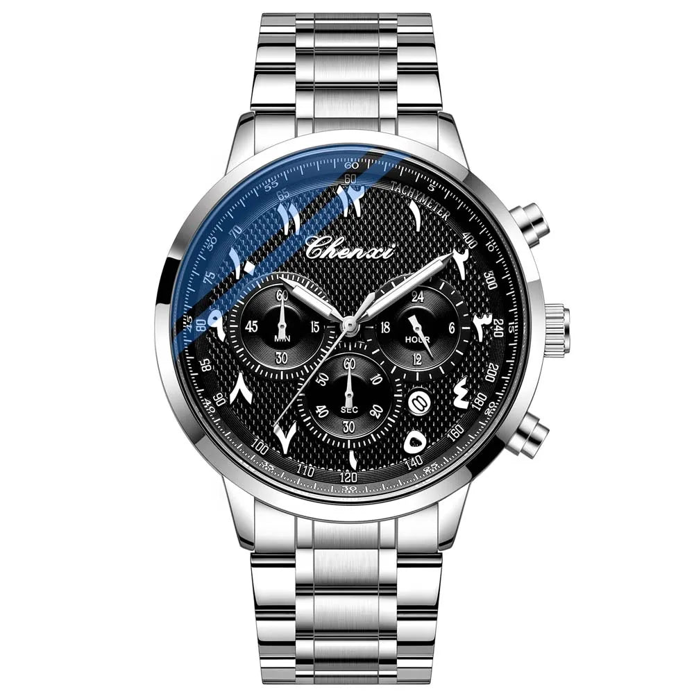 CHENXI Arabic Numeral Multifunction Men's Quartz Watch Real Three-Eye Six-Needle Calendar Chronograph Stainless Steel Male watch