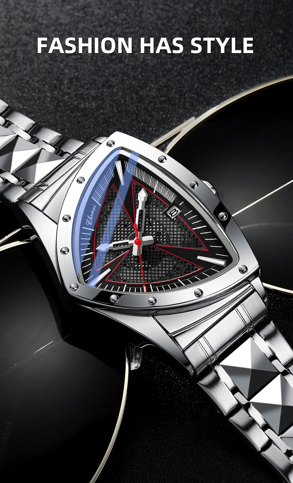 CHENXI Business Man Watch Unique Triangular Dial Luxury Luminous Quartz Waterproof Men's Watches Stainless Steel Strap