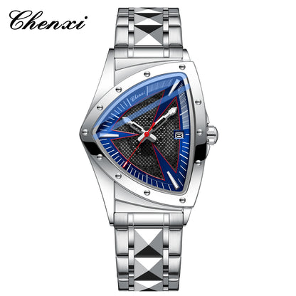 CHENXI Business Man Watch Unique Triangular Dial Luxury Luminous Quartz Waterproof Men's Watches Stainless Steel Strap