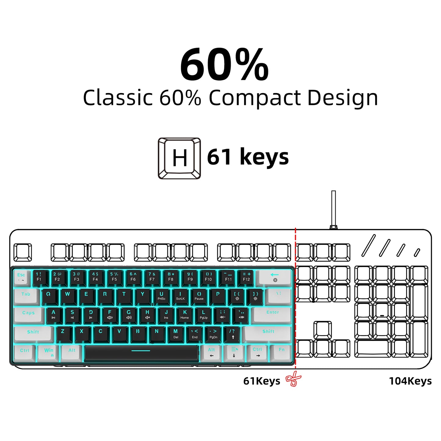 High quality Mini 60% Gaming Keyboard RGB Backlit Compact Keyboard Ergonomic Mechanical feel Office mechanical Keyboard for game