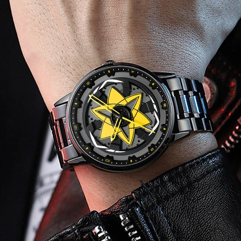 New Watch Car Series Creative Rotating Quartz Movement Sports Style Black Stainless Steel Clock Men Couple Gift Wrist Watch