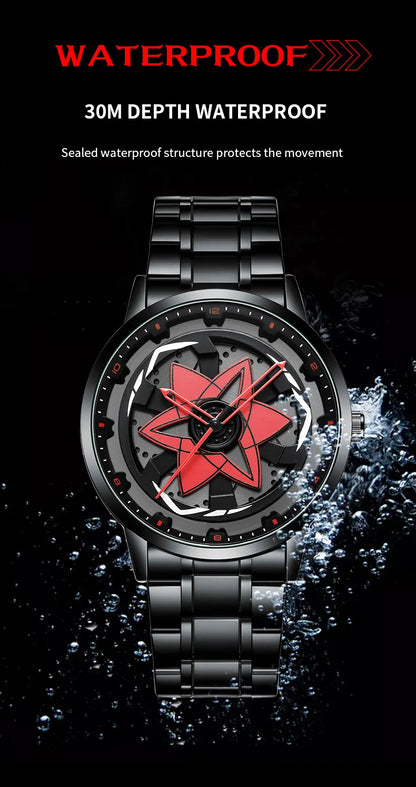 New Watch Car Series Creative Rotating Quartz Movement Sports Style Black Stainless Steel Clock Men Couple Gift Wrist Watch