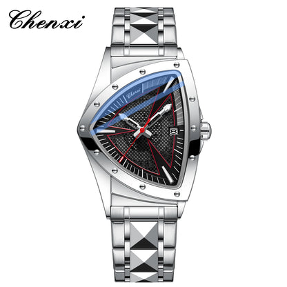 CHENXI Business Man Watch Unique Triangular Dial Luxury Luminous Quartz Waterproof Men's Watches Stainless Steel Strap