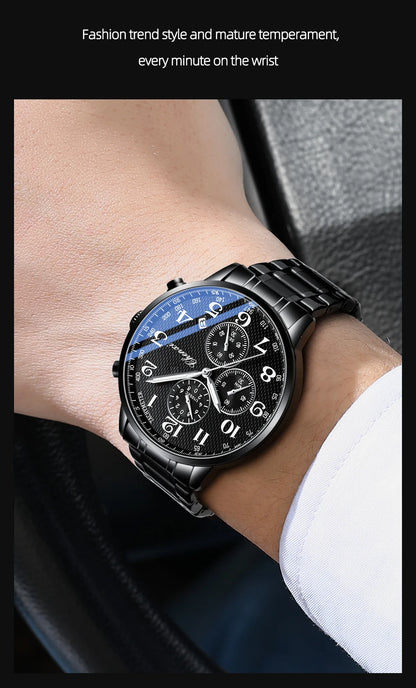 CHENXI Arabic Numeral Multifunction Men's Quartz Watch Real Three-Eye Six-Needle Calendar Chronograph Stainless Steel Male watch