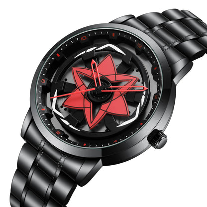 New Watch Car Series Creative Rotating Quartz Movement Sports Style Black Stainless Steel Clock Men Couple Gift Wrist Watch