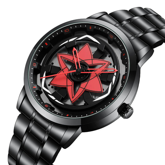 New Watch Car Series Creative Rotating Quartz Movement Sports Style Black Stainless Steel Clock Men Couple Gift Wrist Watch