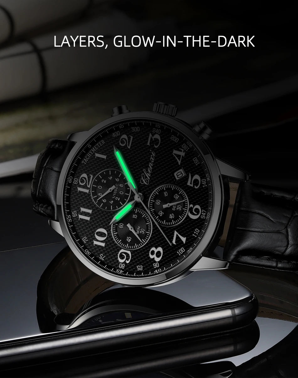 CHENXI Arabic Numeral Multifunction Men's Quartz Watch Real Three-Eye Six-Needle Calendar Chronograph Stainless Steel Male watch