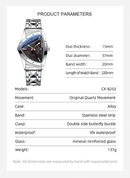 CHENXI Business Man Watch Unique Triangular Dial Luxury Luminous Quartz Waterproof Men's Watches Stainless Steel Strap