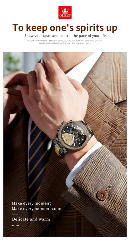 OLEVS Men's Watches Luxury Original Wooden Quartz Wristwatch Waterproof Luminous Date Watch for Man Reloj Hombre