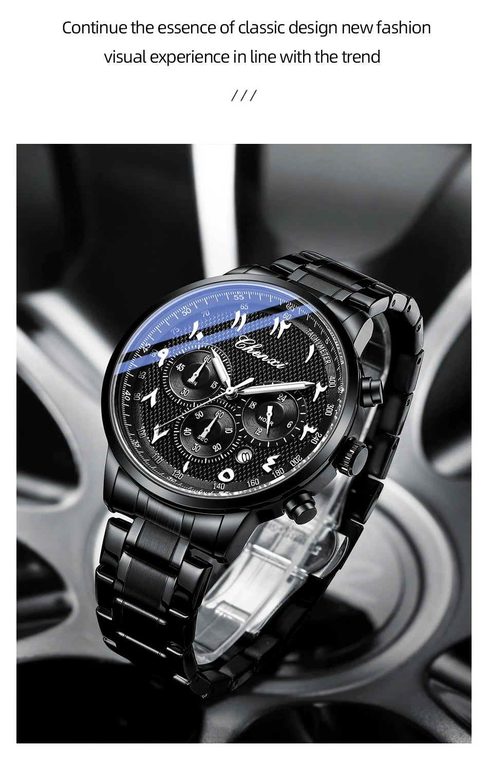 CHENXI Arabic Numeral Multifunction Men's Quartz Watch Real Three-Eye Six-Needle Calendar Chronograph Stainless Steel Male watch