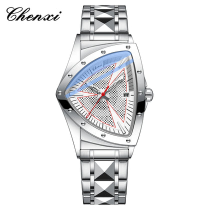 CHENXI Business Man Watch Unique Triangular Dial Luxury Luminous Quartz Waterproof Men's Watches Stainless Steel Strap