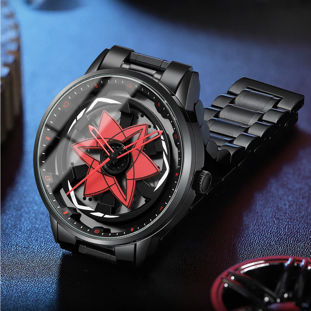 New Watch Car Series Creative Rotating Quartz Movement Sports Style Black Stainless Steel Clock Men Couple Gift Wrist Watch