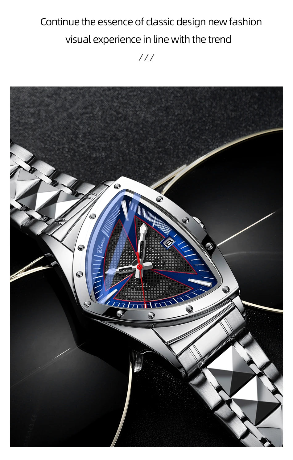 CHENXI Business Man Watch Unique Triangular Dial Luxury Luminous Quartz Waterproof Men's Watches Stainless Steel Strap