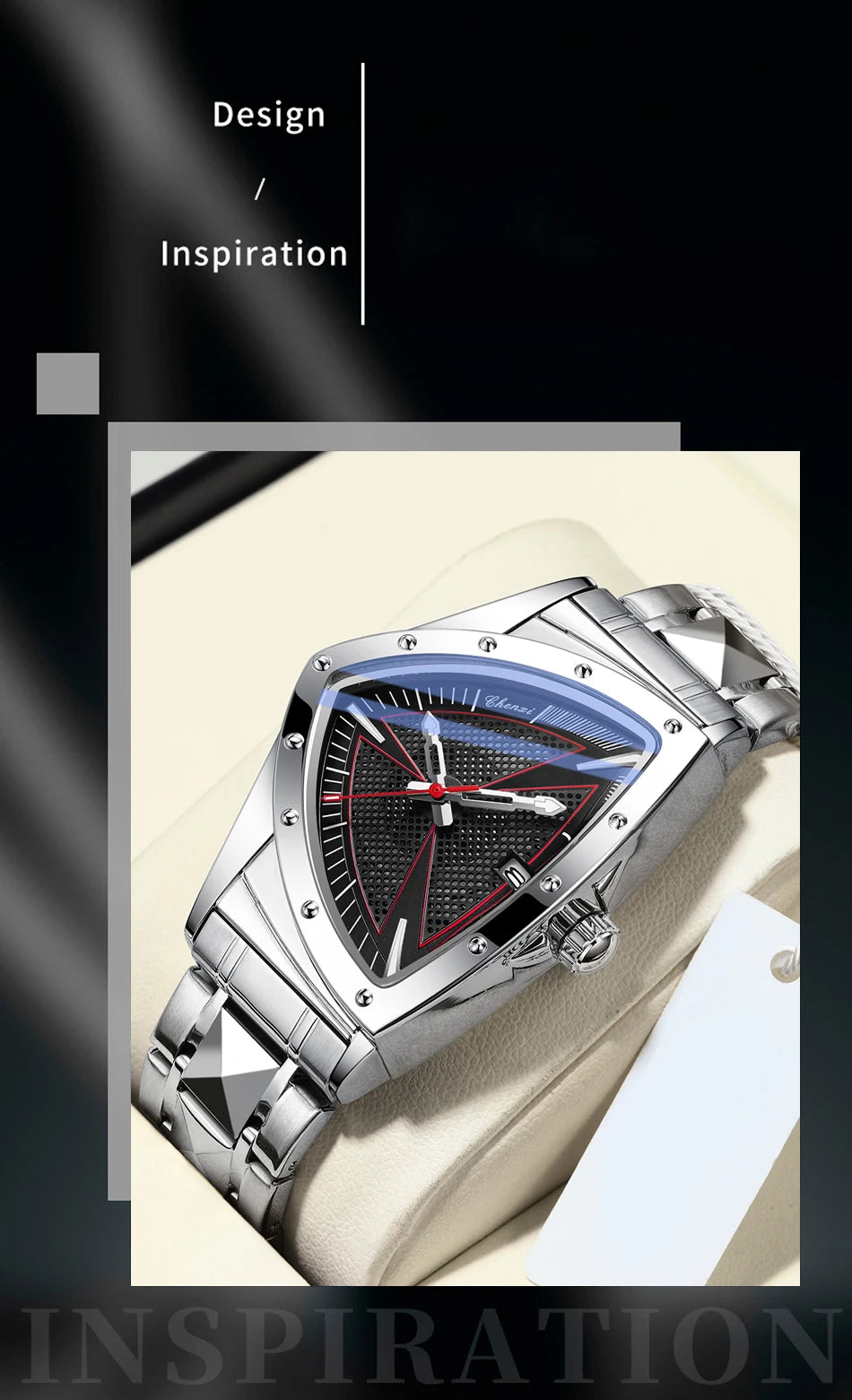 CHENXI Business Man Watch Unique Triangular Dial Luxury Luminous Quartz Waterproof Men's Watches Stainless Steel Strap