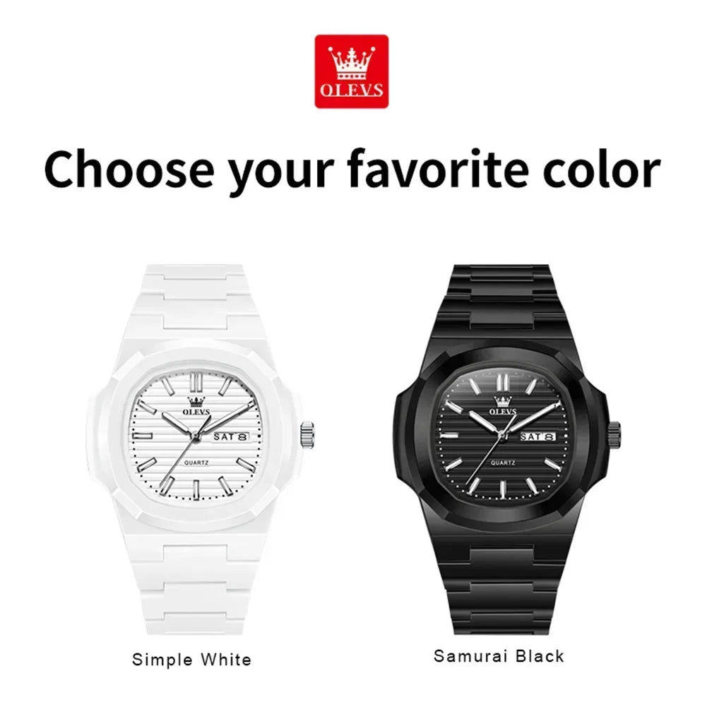OLEVS Fashion Youth Watch Waterproof Date Week Luminous Watch for Unisex White Resin Men's Quartz Watches Student reloj hombre