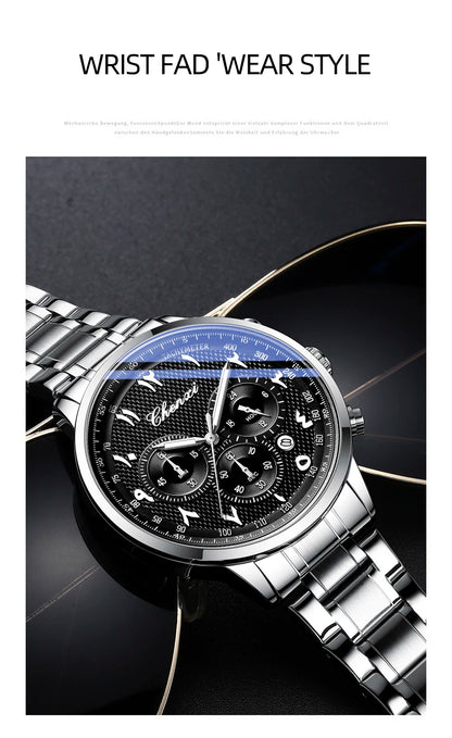 CHENXI Arabic Numeral Multifunction Men's Quartz Watch Real Three-Eye Six-Needle Calendar Chronograph Stainless Steel Male watch