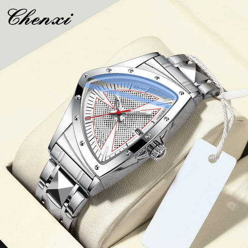 CHENXI Business Man Watch Unique Triangular Dial Luxury Luminous Quartz Waterproof Men's Watches Stainless Steel Strap
