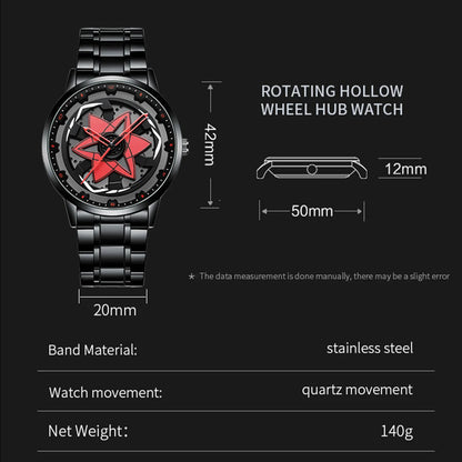 New Watch Car Series Creative Rotating Quartz Movement Sports Style Black Stainless Steel Clock Men Couple Gift Wrist Watch