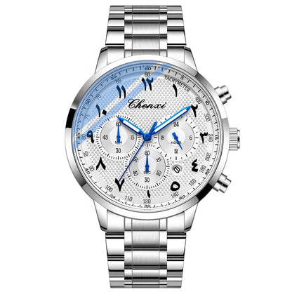 CHENXI Arabic Numeral Multifunction Men's Quartz Watch Real Three-Eye Six-Needle Calendar Chronograph Stainless Steel Male watch