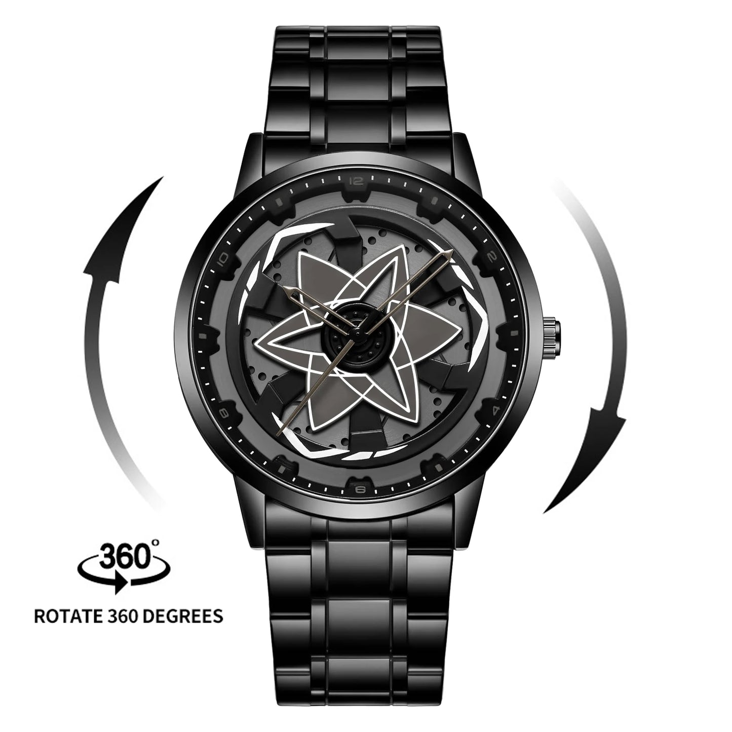 New Watch Car Series Creative Rotating Quartz Movement Sports Style Black Stainless Steel Clock Men Couple Gift Wrist Watch