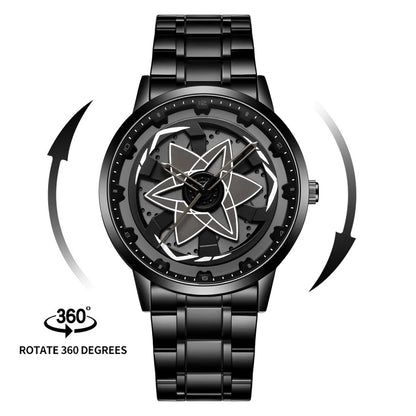 New Watch Car Series Creative Rotating Quartz Movement Sports Style Black Stainless Steel Clock Men Couple Gift Wrist Watch