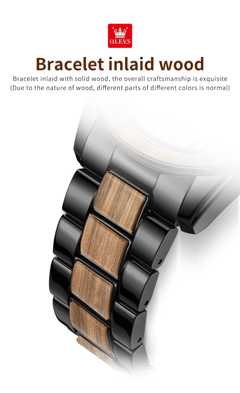 OLEVS Men's Watches Luxury Original Wooden Quartz Wristwatch Waterproof Luminous Date Watch for Man Reloj Hombre