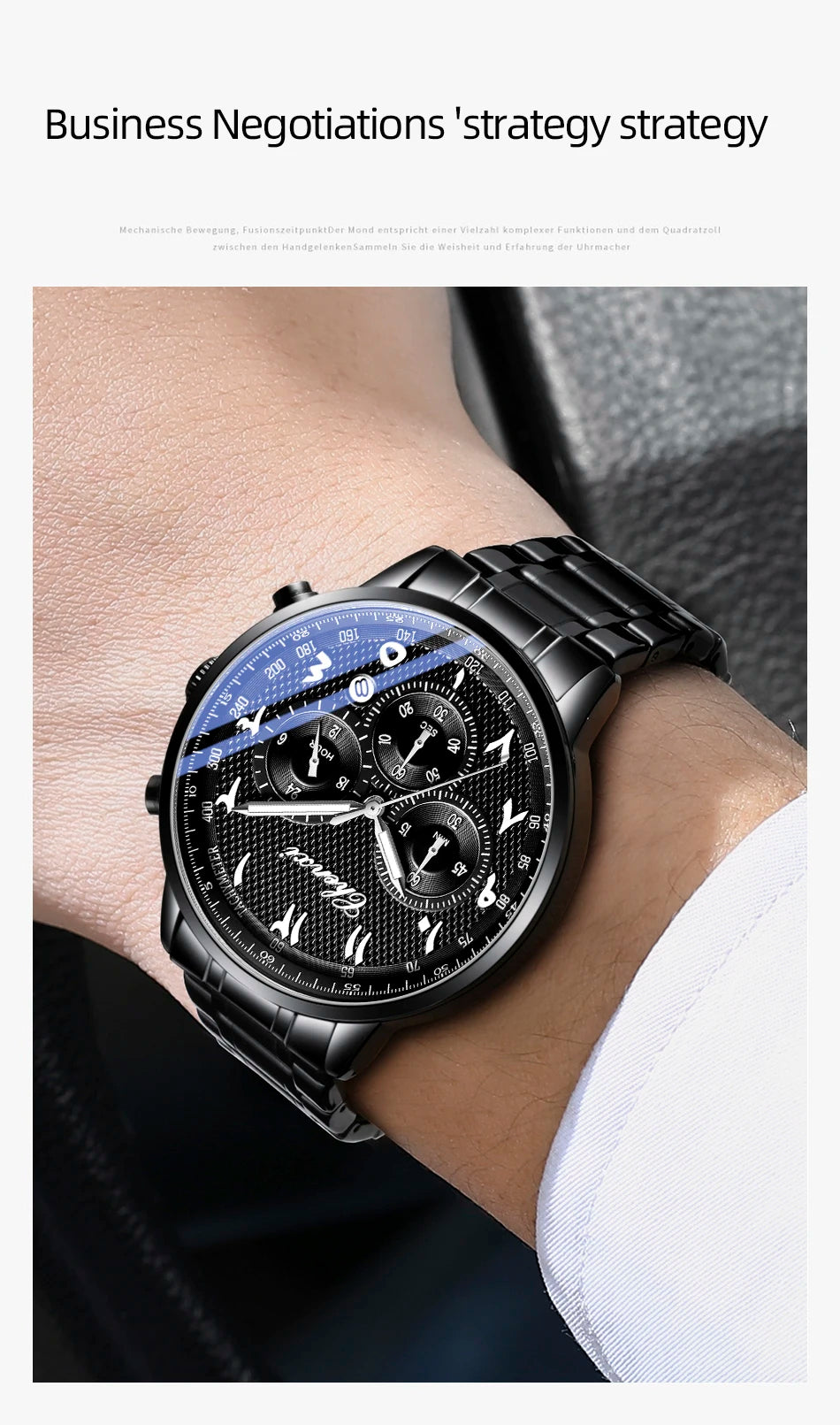 CHENXI Arabic Numeral Multifunction Men's Quartz Watch Real Three-Eye Six-Needle Calendar Chronograph Stainless Steel Male watch