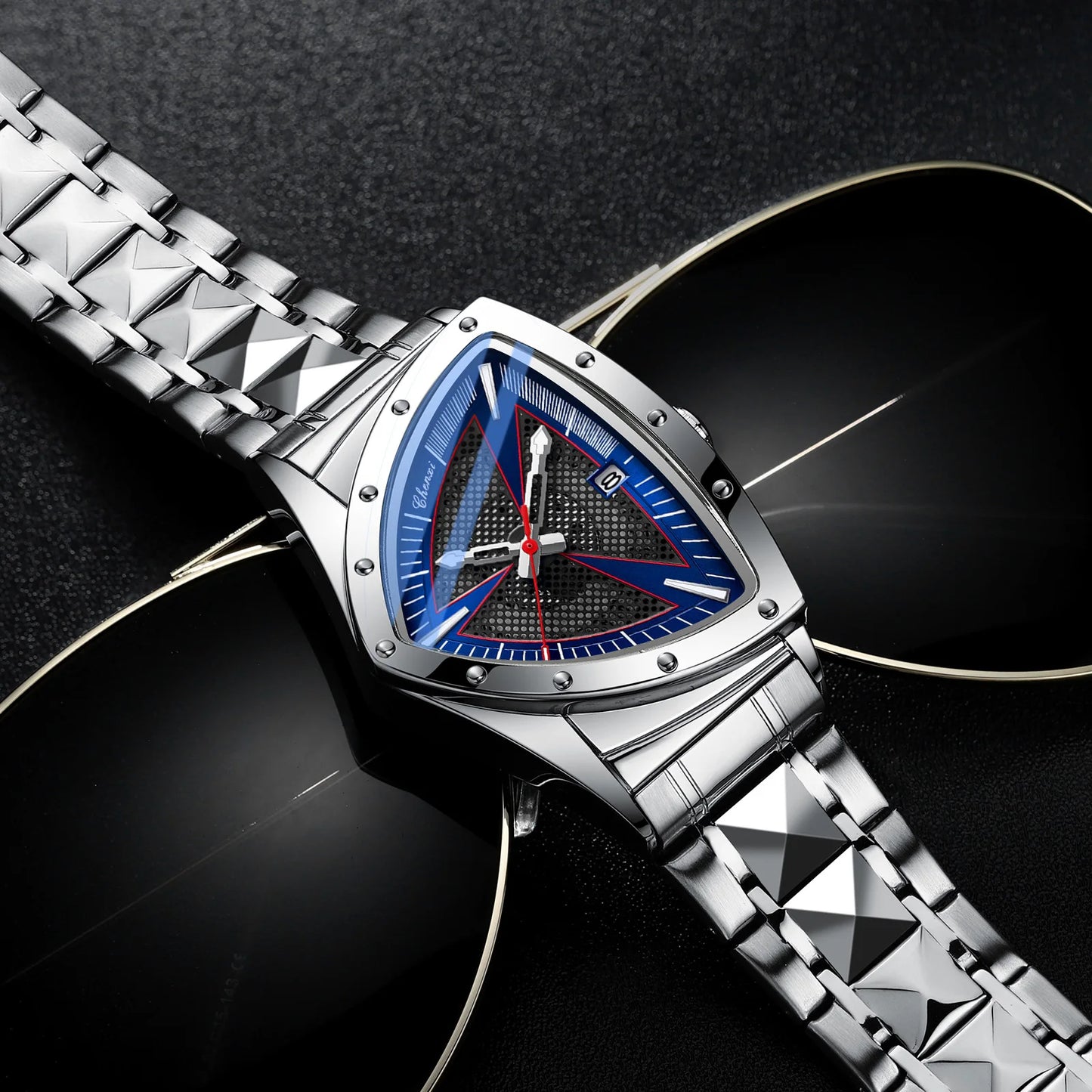 CHENXI Business Man Watch Unique Triangular Dial Luxury Luminous Quartz Waterproof Men's Watches Stainless Steel Strap
