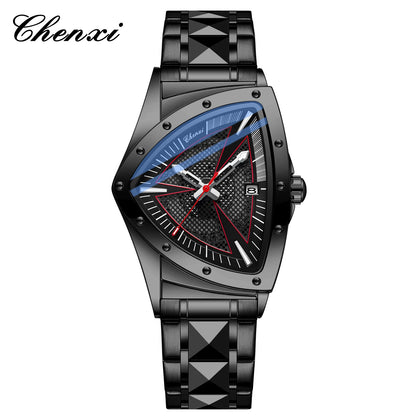 CHENXI Business Man Watch Unique Triangular Dial Luxury Luminous Quartz Waterproof Men's Watches Stainless Steel Strap