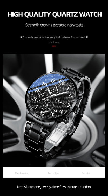 CHENXI Arabic Numeral Multifunction Men's Quartz Watch Real Three-Eye Six-Needle Calendar Chronograph Stainless Steel Male watch