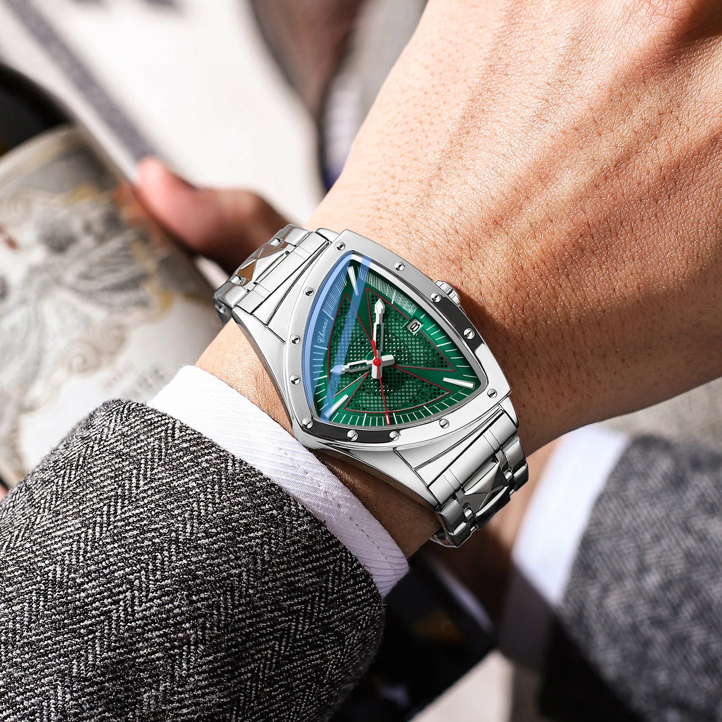 CHENXI Business Man Watch Unique Triangular Dial Luxury Luminous Quartz Waterproof Men's Watches Stainless Steel Strap