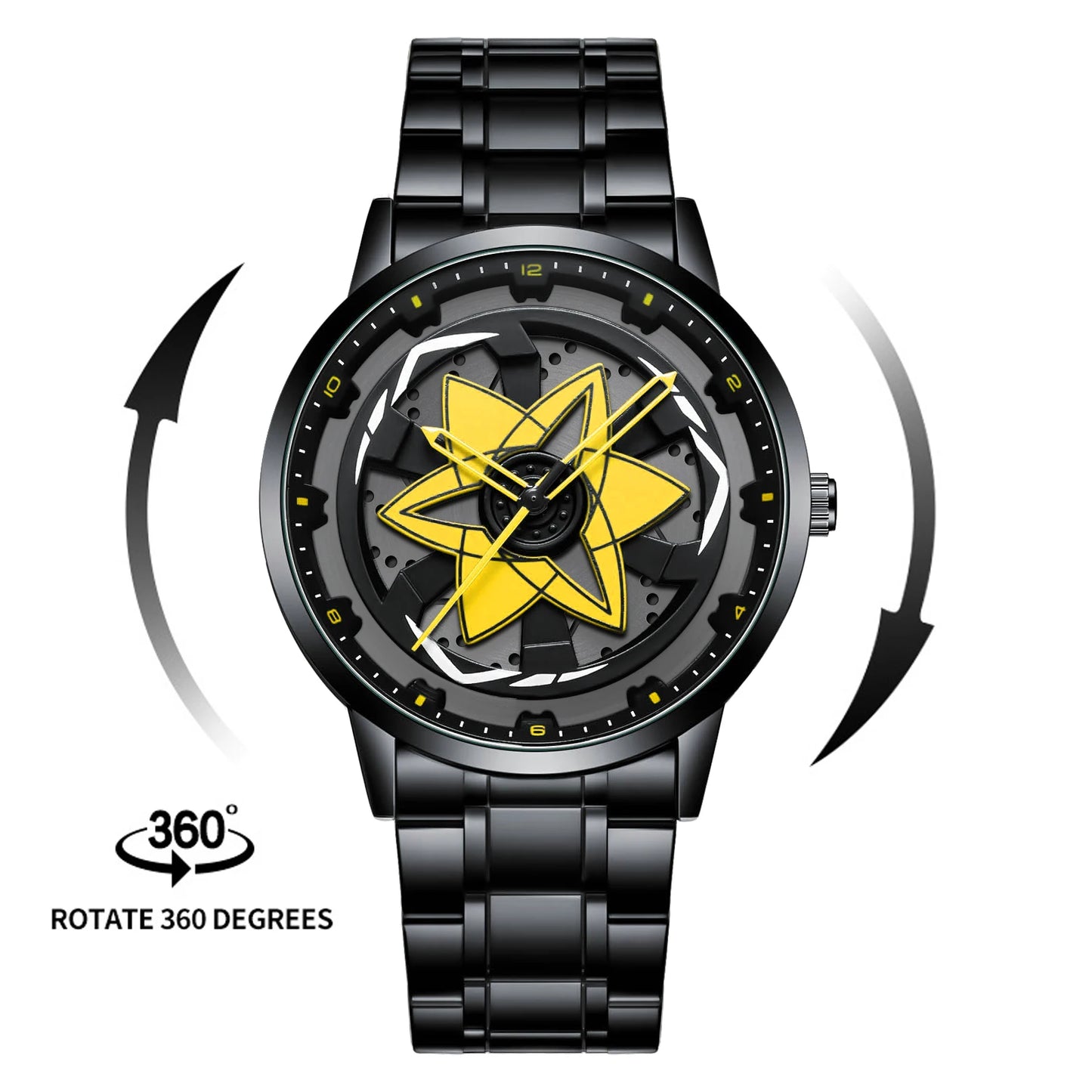 New Watch Car Series Creative Rotating Quartz Movement Sports Style Black Stainless Steel Clock Men Couple Gift Wrist Watch