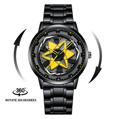 New Watch Car Series Creative Rotating Quartz Movement Sports Style Black Stainless Steel Clock Men Couple Gift Wrist Watch