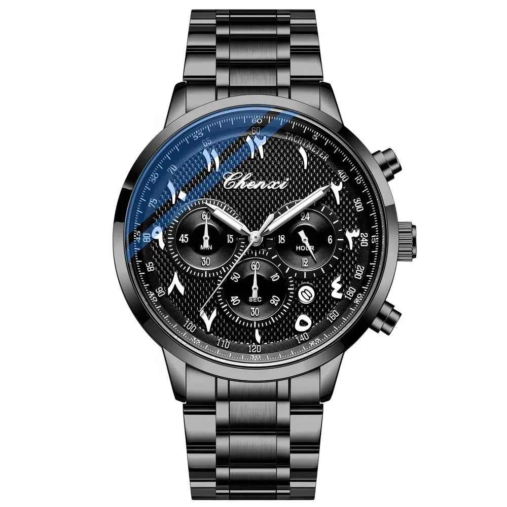 CHENXI Arabic Numeral Multifunction Men's Quartz Watch Real Three-Eye Six-Needle Calendar Chronograph Stainless Steel Male watch