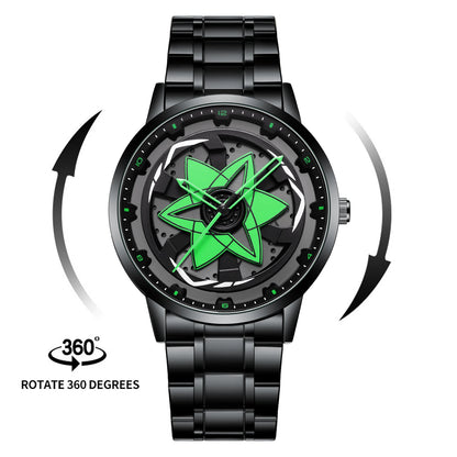 New Watch Car Series Creative Rotating Quartz Movement Sports Style Black Stainless Steel Clock Men Couple Gift Wrist Watch