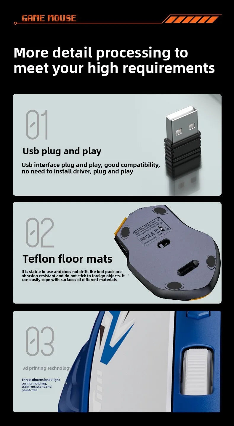 Bluetooth Mouse 2.4G USB Dual Mode Gaming Computer Rechargeable Wireless Mouse E-Sports 1600DPI PC Gamer Mouse For Computer