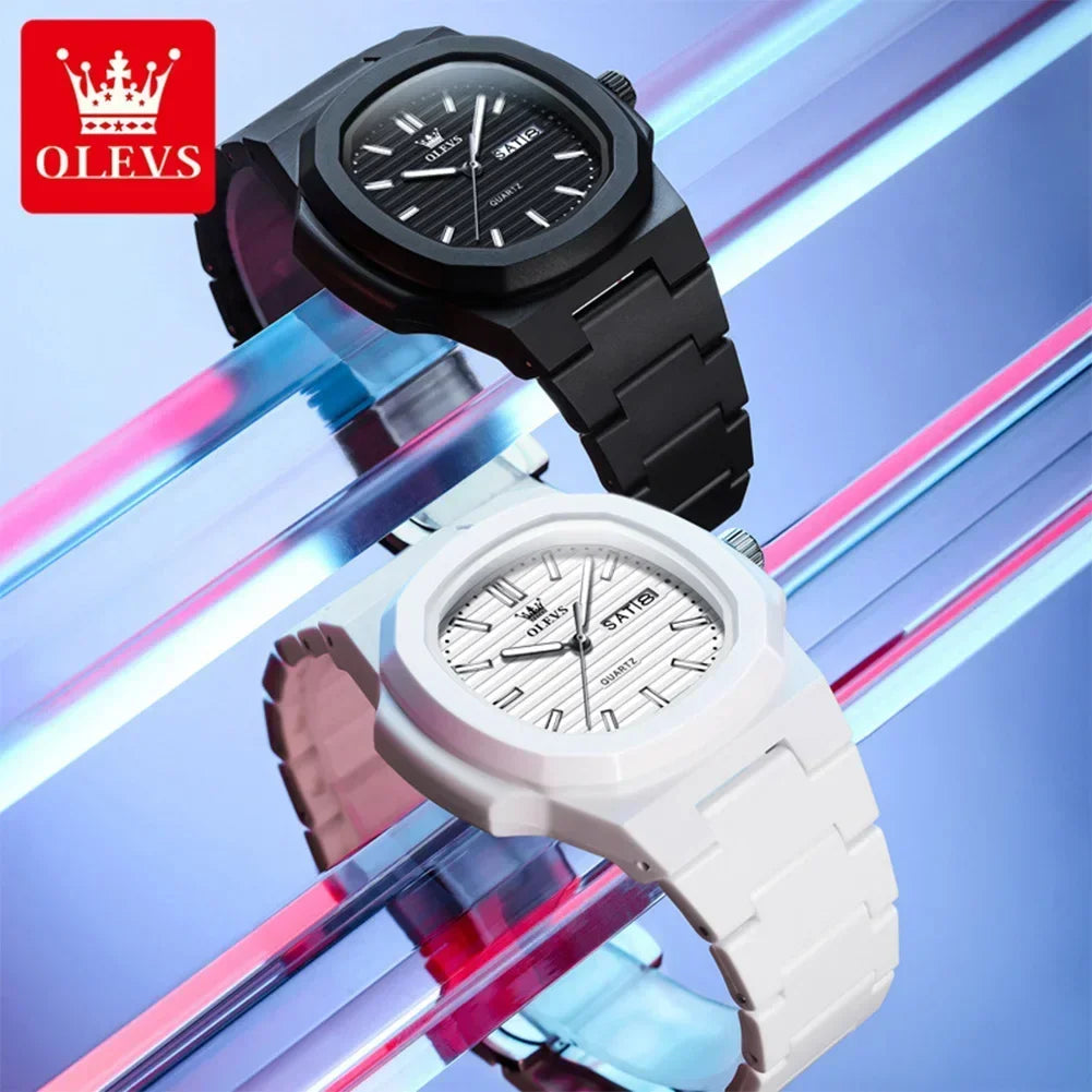 OLEVS Fashion Youth Watch Waterproof Date Week Luminous Watch for Unisex White Resin Men's Quartz Watches Student reloj hombre