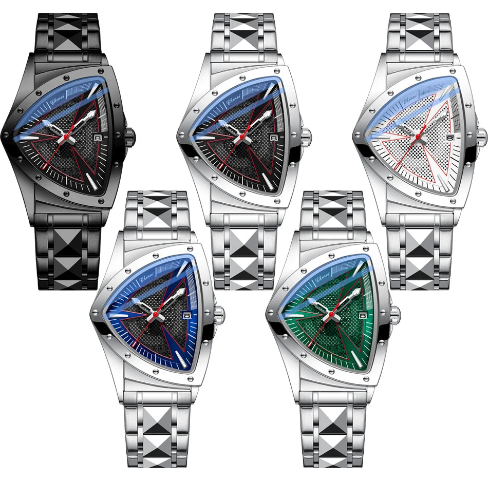 CHENXI Business Man Watch Unique Triangular Dial Luxury Luminous Quartz Waterproof Men's Watches Stainless Steel Strap