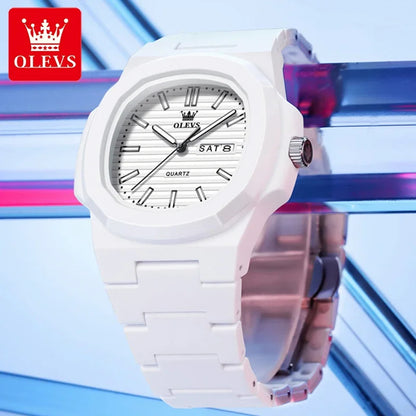 OLEVS Fashion Youth Watch Waterproof Date Week Luminous Watch for Unisex White Resin Men's Quartz Watches Student reloj hombre