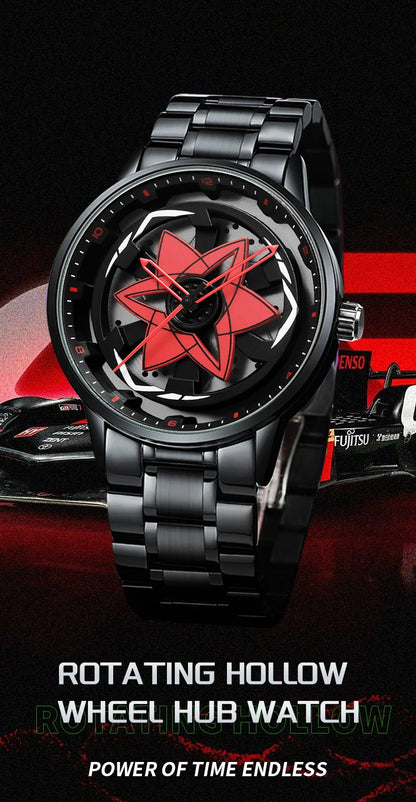 New Watch Car Series Creative Rotating Quartz Movement Sports Style Black Stainless Steel Clock Men Couple Gift Wrist Watch